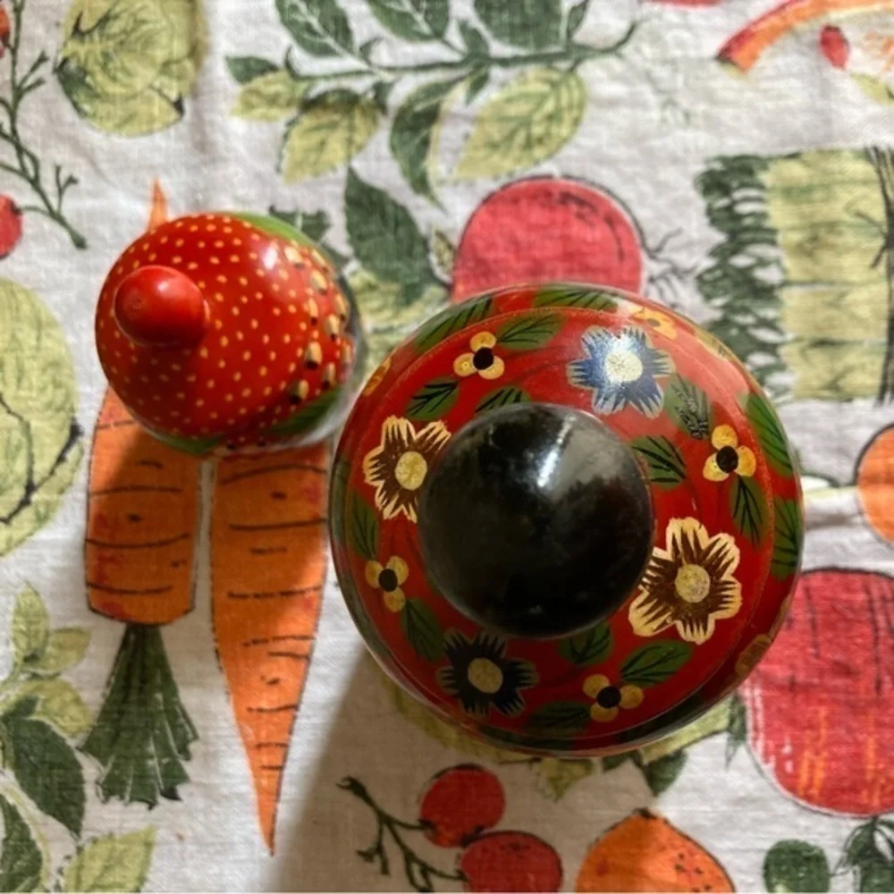 Retro Pier 1 Exports red painted decorative wooden jars with lids